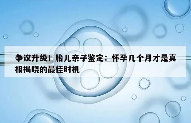 争议升级！胎儿亲子鉴定：怀孕几个月才是真相揭晓的最佳时机